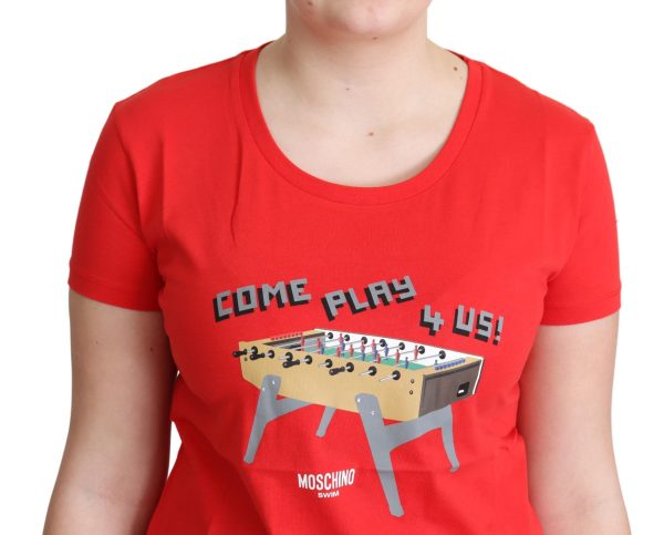 Chic Red Cotton Tee with Playful Print - Image 4