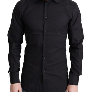Elegant Black Gold Slim Fit Dress Shirt