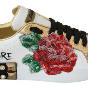 Elegant Sequined Floral Leather Sneakers