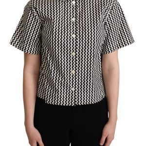 Zigzag Elegance Cotton Polo Top