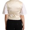 Beige Silk Blend Sleeveless Vest Luxury Waistcoat - Image 3