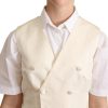 Beige Silk Blend Sleeveless Vest Luxury Waistcoat - Image 4
