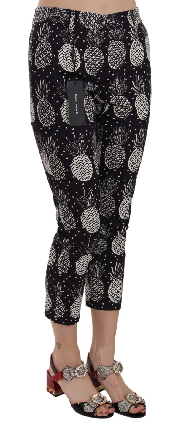 Chic Black Pineapple Print Skinny Capri Pants - Image 2
