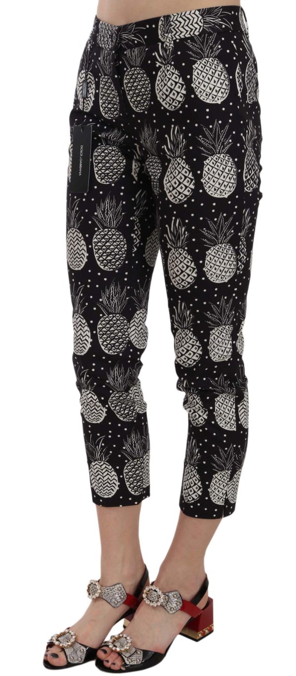 Chic Black Pineapple Print Skinny Capri Pants - Image 3