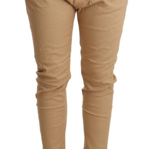 Beige Mid Waist Slim Fit Skinny Pants