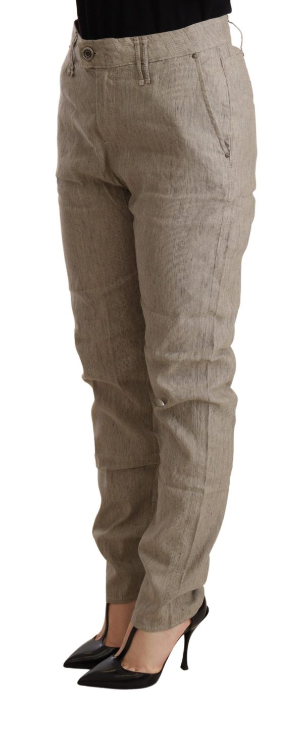 Chic Beige Mid Waist Baggy Pants for Sophisticated Style - Image 2