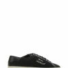Sleek Black Canvas & Leather Low-Top Sneakers - Image 3