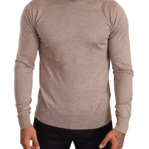 Beige Turtleneck Cashmere-Silk Blend Sweater