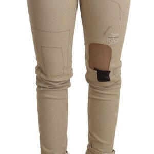 Beige Cotton Slim Fit Chic Jeans