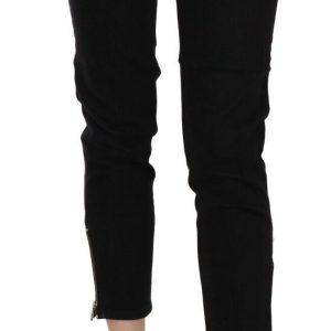 Chic Black Mid Waist Slim Cropped Jeans