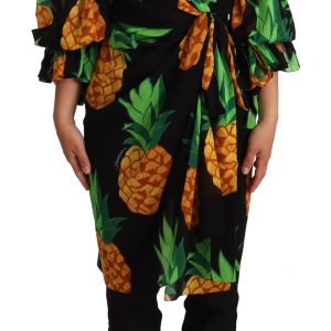 Vibrant Pineapple Draped Wrap Dress