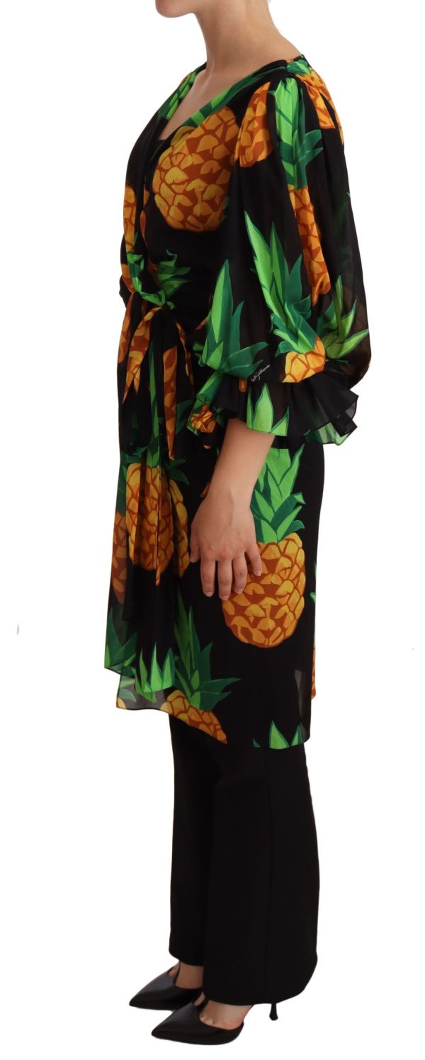 Vibrant Pineapple Draped Wrap Dress - Image 2