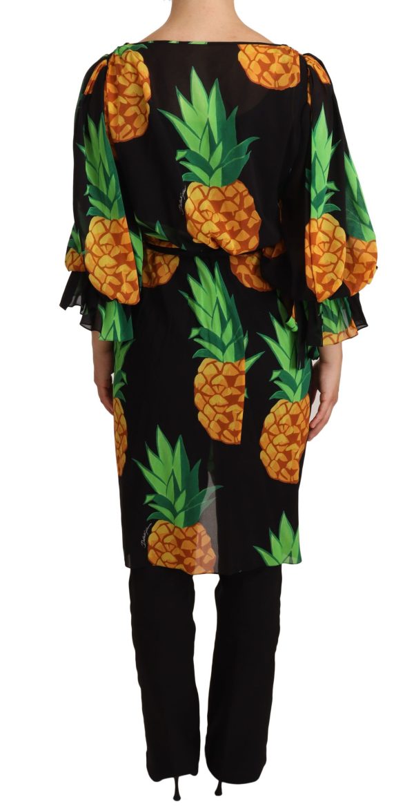 Vibrant Pineapple Draped Wrap Dress - Image 3