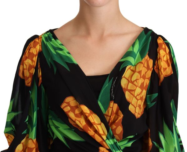 Vibrant Pineapple Draped Wrap Dress - Image 4