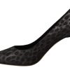 Elegant Black Leopard Print Leather Heels - Image 2