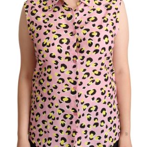 Sleeveless Leopard Print Polo Top