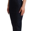 Elegant Dark Blue Denim Sheath Midi Dress - Image 2