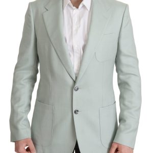 Elegant Mint Green Silk-Cashmere Blazer