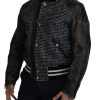 Multicolor Houndstooth Leather Bomber Jacket - Image 4