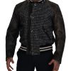 Multicolor Houndstooth Leather Bomber Jacket - Image 2
