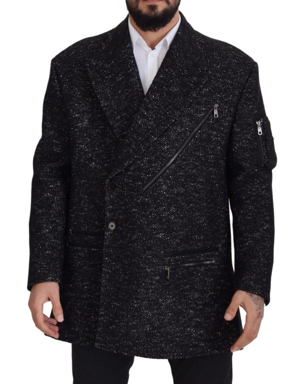 Sleek Patterned Wool Double Breasted Jacket - Image 2