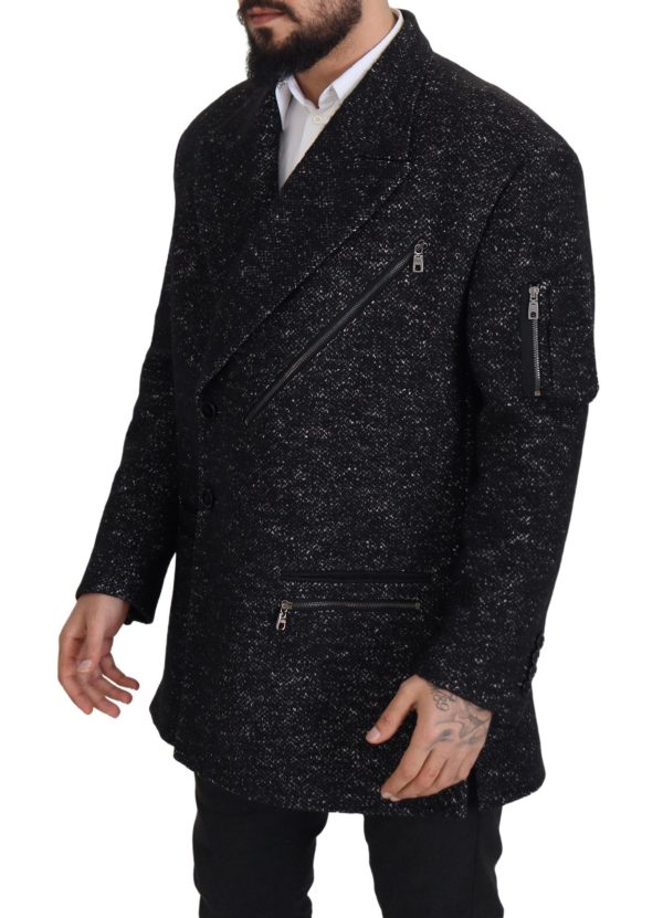 Sleek Patterned Wool Double Breasted Jacket - Image 6