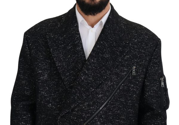 Sleek Patterned Wool Double Breasted Jacket - Image 5