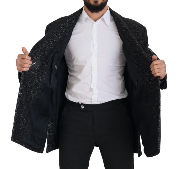 Sleek Patterned Wool Double Breasted Jacket - Image 3