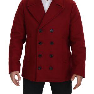 Elegant Red Double Breasted Wool Jacket