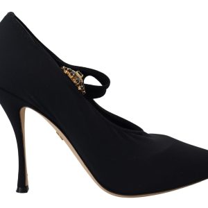 Chic Black Mary Jane Sock Pumps with Crystals
