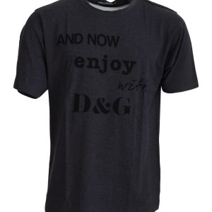 Elegant Gray Motive Crew Neck T-Shirt