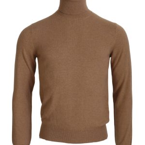 Beige Cashmere Turtleneck Pullover Sweater