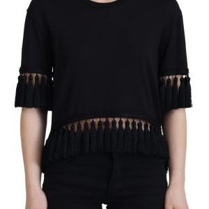 Elegant Black Cotton Short Sleeve Tee