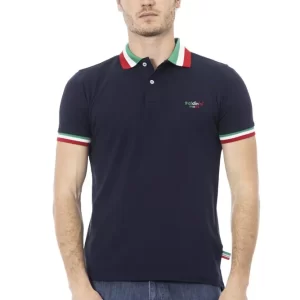 Blue Cotton Men Polo Shirt