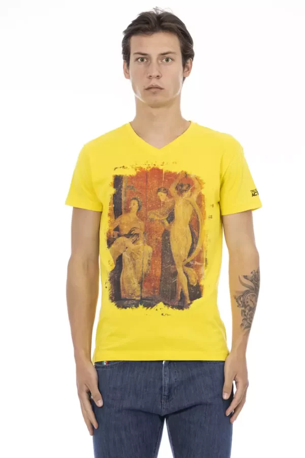Yellow Cotton Men V-Neck T-Shirt