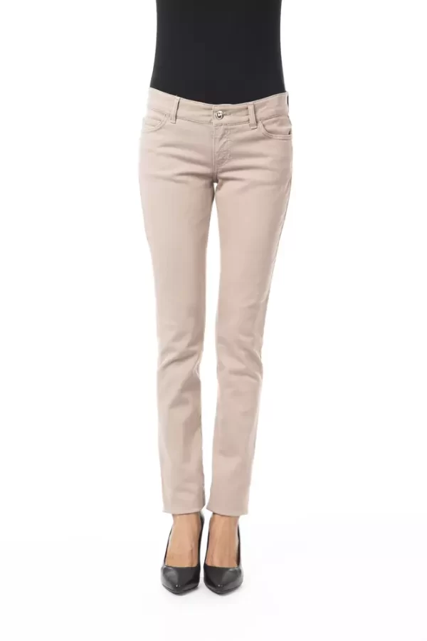Beige Cotton Women Pant with Front and Back Pockets