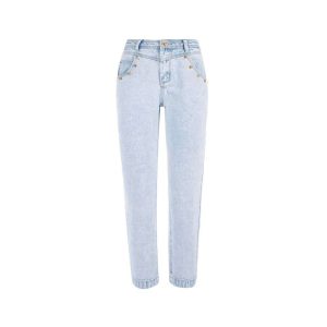 Blue Cotton Women's High-Waisted Jeans