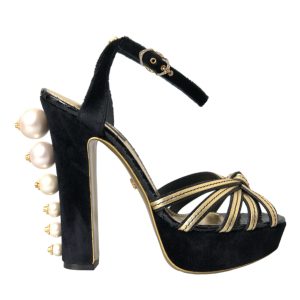 Black Gold Embellished Heels Sandals Shoes