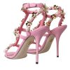 Pink Leather Embellished Heels Sandals Shoes - Image 4