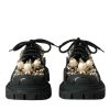 Black Leather Trekking Derby Embellished Shoes - Image 2