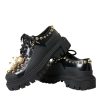 Black Leather Trekking Derby Embellished Shoes - Image 7