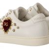 White Leather Gold Red Heart Sneakers Shoes - Image 3