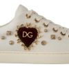 White Leather Gold Red Heart Sneakers Shoes - Image 5
