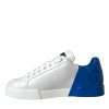White Blue Leather Logo Low Top Sneakers Shoes - Image 5