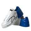 White Blue Leather Logo Low Top Sneakers Shoes - Image 8