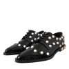 Black Leather Faux Pearl Dress Broque Shoes - Image 3