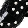 Black Leather Faux Pearl Dress Broque Shoes - Image 8