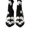 Black White Embroidery Slip On Boots Shoes - Image 2