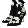 Black White Embroidery Slip On Boots Shoes - Image 3