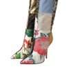 Multicolor Patchwork Print Heeled Boots Shoes - Image 3
